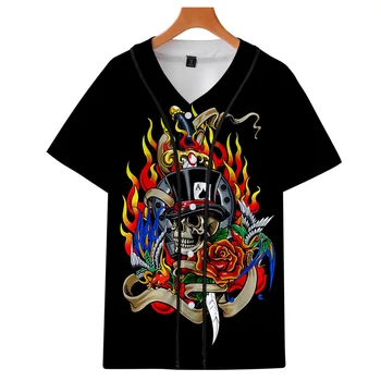 Skull & Pokerio 3D Atspausdintas Beisbolo T-shirt Moterims/Vyrams Mados Vasaros trumpomis Rankovėmis Juokinga Tshirts Streetwear Hip-Hop Beisbolo Jersey - 