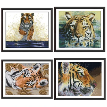 Džiaugsmas sekmadienį tigras gyvūnų spausdinti kryželiu rinkinys 11CT 14CT skaičius spausdinimo drobės kryželiu rinkinys, dekoratyvinis dažymas 