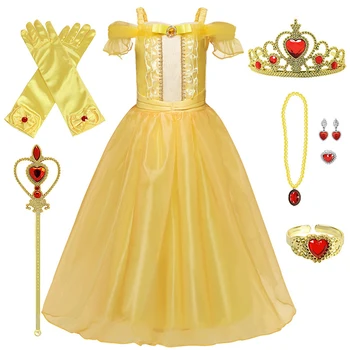 Vasarą Merginos Princesė Suknelė Vaikams, Helovyno Cosplay Sniego Baltumo Kostiumas Geltona Suknelė Vaikų Gimtadienio Suknelė 3-10 Metų - 