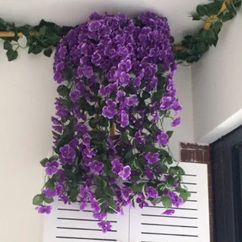 Dirbtinis Ivy Su Gėlių Vainikas Imituojamas Violetinė Chlorophytum Sienos Kabo Namuose Sodai Apdailos Vestuvių Šventė - 