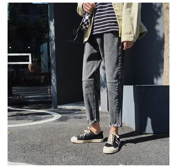 Honkongo stiliaus 2020 vyriški džinsai vyrams gatvėje pavasarį, rudenį, prarasti Dūmų pilka apkarpyti kelnės korėjos jaunimo laisvalaikio tiesūs džinsai vyrams - 