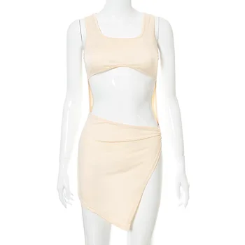 ANJAMANOR Seksualus Tvarstis Suknelės Moterims Vasaros 2021 Bodycon Clubwear Aukštos Padalinta Micro Mini Suknelė su Išpjovos D85-BZ13 - 