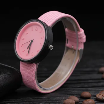 Saldainiai spalvos Unisex Paprastas Skaičius laikrodžiai moterims japonijos mados prabangos žiūrėti Kvarco Drobė Diržas Riešo Žiūrėti Mergaičių Dovanų Naują Rožinė - 