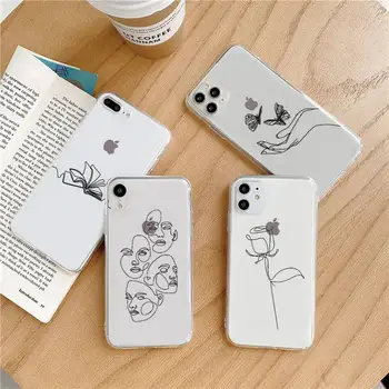 Line art Minimalistinę tapybos Telefono dėklas Skaidri minkšta iphone 5 5s 5c se 6 6s 7 8 11 12 plus x mini xs xr pro max - 