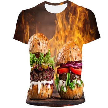 2021 Naujas Vasaros Mėsainiai Modelio 3D Modelio Spausdinimo Hip-Hop Cool T-Shirt Negabaritinių Suaugusiems - 