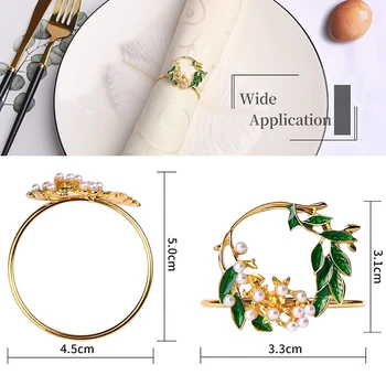 Servetėlių Žiedas Golden Pearl Gėlių Servetėlių Žiedai Rinkinys 6 Metaliniai Servetėlių Laikiklis Vestuves Vakarienės Stalo Apdailos - 