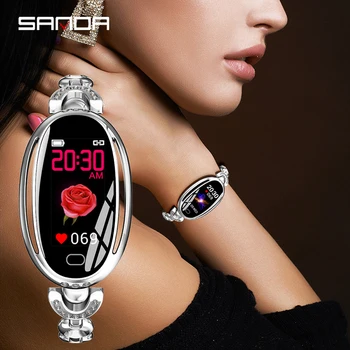 SANDA E68 Moterys Naujas Ovalo formos Smart Digital Žiūrėti Moterų Rose Gold Jewelry Skambučių Priminimas Širdies ritmo Laikrodžiai Kalorijų Grožio Laikrodis - 