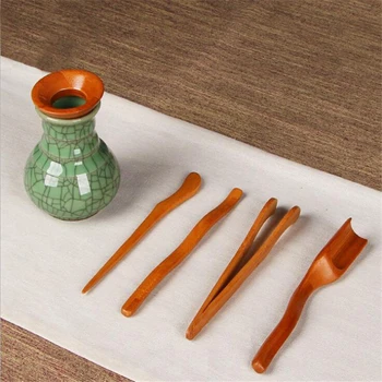 5vnt/set Natūralios Medinės Teaware Arbatos Ceremonijos Indus Nustatyti Bambuko arbatinis šaukštelis Arbatos Adata Arbatos Tweezer Įrašą Kiaurasamtis Tong Vamzdis - 