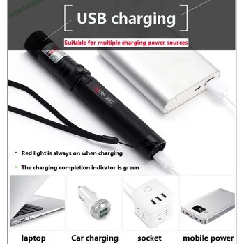 Didelio galingumo žalias lazeris prietaiso USB įmontuota baterija 303 lazerinė rodyklė žalia deginimas lazeriu reguliuojamas dėmesio medžioklės lazerinis taikiklis - 