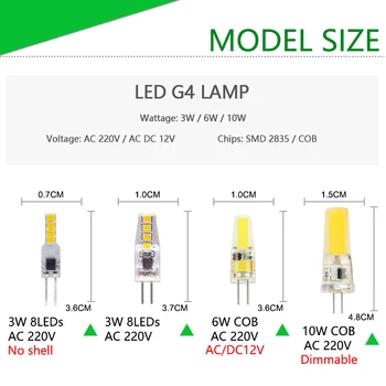 Led g4 lempos g9 led lemputė 12V 220V Pritemdomi led lemputės SMD 3W 6W 9w g9 g4 led, COB LED Apšvietimas pakeisti Halogeninis Prožektorius Liustra - 