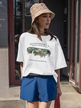 Vasaros Negabaritinių Marškinėliai Moterims 90-ųjų Retro Mados Grafika Marškinėlius Y2k Viršūnes Moterų Harajuku Trumpas Rankovės marškinėliai Stilingi Drabužiai - 
