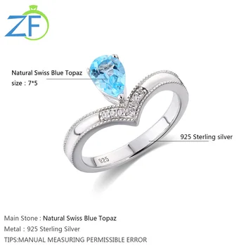 GZ ZONGFA Klasikinis Sidabro Gamtos Mėlynas Topazas Mados Kristalų Vestuvių & Šalies Moterų 925 Sidabro Papuošalai Žiedas - 