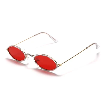 Retro Ovalo formos akiniai nuo saulės Moterims, Diamond Mažas Punk Saulės Akiniai Vyrų Kristalų Derlius kalnų krištolas Akiniai, Akiniai UV400 Atspalvių - 