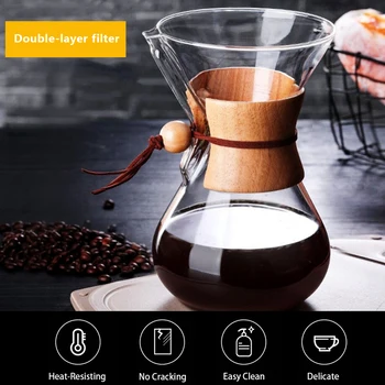 600ml Atsparus Stiklas, Kavos virimo aparatas Pour-per Kavos Puodą Espresso italijos Coffe Mašina Moka Puodą Naudojamas Su Nerūdijančio Plieno Filtras - 