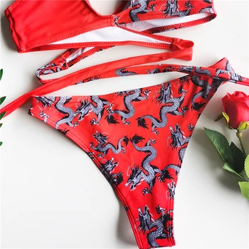 Mossha seksualus Bandeau bikini komplektas Dragon spausdinti moterų maudymosi kostiumėlį, kietas Tvarstis Brazilijos bikini 2020 mujer maudymosi Kostiumėliai, Maudymosi kostiumą - 