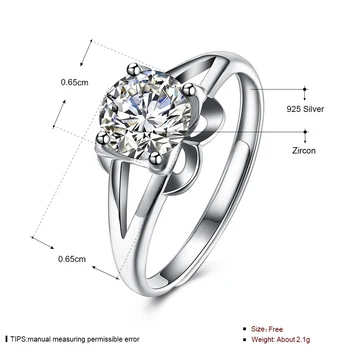 ZEMIOR 925 Sterlingas Sidabro Reguliuojamas Žiedai Moterims Turas Šviečia 5A+ Cirkonis CZ Vestuvės Vestuvinis Žiedas Didmeninė Papuošalai - 
