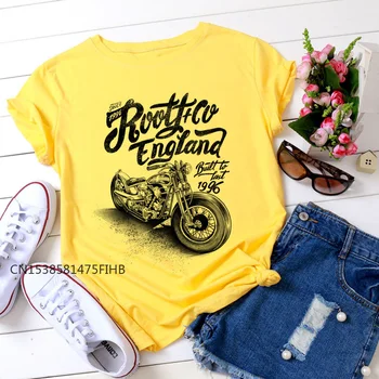 Senelis Automobilių Spausdinimo Retro Trumpas Rankovės Geltona T-Shirt Moterims, Grafinis Premium Viršūnes Moterų Tee Vasaros Moterų Marškinėliai Premium Viršūnės - 
