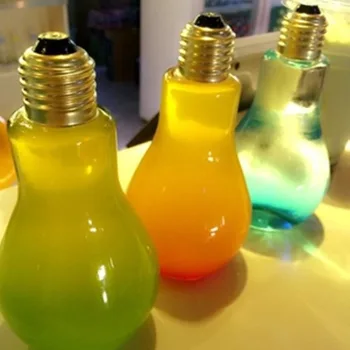 Kūrybos Lemputė Vandens Butelis, Trumpai Mados Mielas Pieno Sulčių Lemputės Forma nepralaidžiose Stiklo Butelis Šalis - 