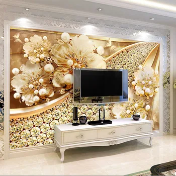 Europos Stiliaus 3D Stereo Aukso Papuošalai Gėlių, Sienų Apmušalus Kambarį TV Prabangių Namų Dekoro Lipni 3D Sienų Lipdukai - 