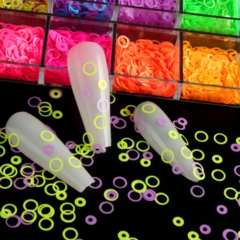 12 Tinklai Fluorescencijos Apskritimas Blizgančiais Neon Turas Nagų Dailės Blizgučiai Dribsnių 3D 