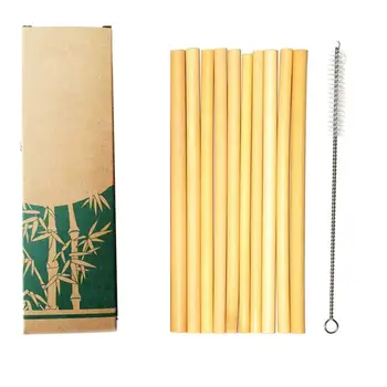 10vnt/Set Natūralių Organinių Bambuko Šiaudų Daugkartinio naudojimo Geriamojo Šiaudelius Su Atveju + Švariu Teptuku ekologiškus Bambuko Šiaudų Baras Įrankiai - 