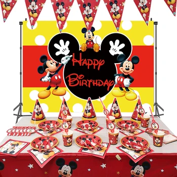 Disney Mickey Mouse Gimtadienio Dekoracijas Staltiesė Popieriaus Plokštė Puodeliai Reklama Vienkartiniai Nustatyti Lyčių Atskleisti Šalies Prekių - 
