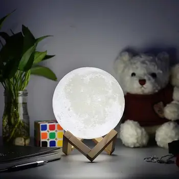 LED Aplinkos Įkrovimo 16 Spalvų Kaita Touch Vaikų Lengvosios Naktį 3D Spausdinimo Mėnulio Lempa Namų - 