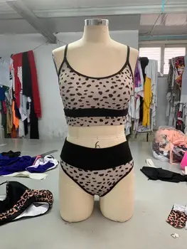 PLAVKY Seksualus Leopardas Spausdinti Pasėlių Top Aukštos Juosmens Bikini Komplektas Briaunoti Swimsuit Moterys 2021 M. maudymosi Kostiumėliai Plaukti Paplūdimio Drabužiai Maudymosi Kostiumas - 