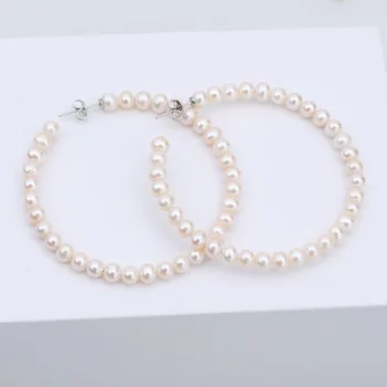 Elegantiškos moterys saugus kietas 925 sterlingas sidabro C formos originali natūralių apvalių perlų hoopas Auskarai, karoliukai, papuošalai priėmimo - 