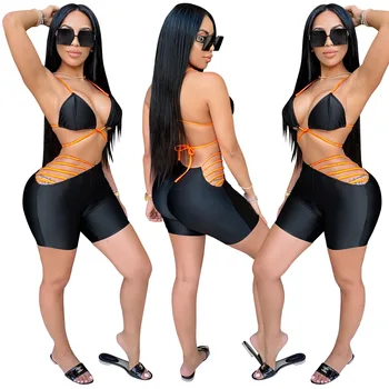 2021 Vasaros Beach Sexy Diržas Kryžiaus Dirželiai maudymosi kostiumėlį Moteris Backless Liemenėlės Kratinys Tiesios kojos Kelnės, maudymosi Kostiumėliai, Moterų Paplūdimio XXL - 