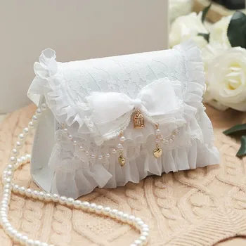 Lolita maišelis, elegantiška pearl grandinės pagalvių nėriniai bowknot Japonų perlų rankinėje saldus lolita rankinėje kawaii girl loli cosplay gotikos loli - 