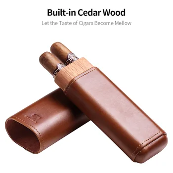 CIGARLOONG Cigarų atveju nešiojamų karvės odos, Kedro medienos cigarų drėkina atveju cigarų humidoras dėklas gali laikyti 2 lazdos CLH-0056 - 