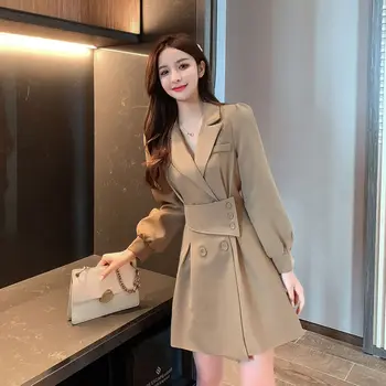 Švarkas Suknelė Moterims Ilgomis Rankovėmis Mini Elegantiška Suknelė Aukšto Juosmens Mados Korėjos Drabužių Vienas Gabalas Rudenį 2021 Metų Moteris Office Suknelė - 