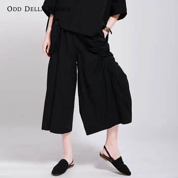 OddDellaRobbia Moterys Vasarą Japonijos Streetwear Nereguliarus Kelnės Elastingos Juosmens Vientisos Spalvos Klostuotas Pločio Kojų Kelnės Overalls1416 - 