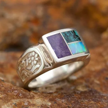 Moterų Mados 925 Sterlingas Sidabro Žiedas Paprasta Aikštėje Gamtos Mėlynas Turkis Papuošalai Vestuvių Dalyvavimo Šalies Jubiliejų Žiedas - 