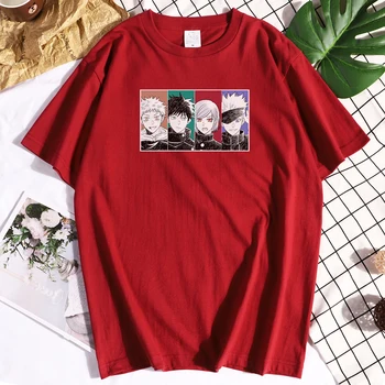 Medvilnės Džiudžiutsu Kaisen Grupės Spausdinti Tshirts vyriški Laisvalaikio Įgulos Kaklo Drabužius Anime trumpomis Rankovėmis, Vintage Design T-marškiniai Vyrai - 