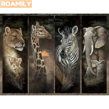ROAMILY,5d Diamond Tapybos Gyvūnai,dramblio,tigro,elniai,liūtas,zebras,žirafa,leopardas,Diamond Siuvinėjimo Pardavimas,Kryželiu - 