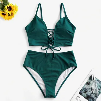 2020 m. Moteris Seksuali Bikini Komplektas Nėrinių Gėlių Spausdinti Tvarstis maudymosi kostiumėlį Aukšto Juosmens Diržas Brazilijos Biquini Vasaros maudymosi kostiumėliai, Paplūdimio Drabužiai - 
