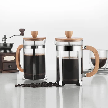 Prancūzijos Kavos Karščiui Atsparus Filtras Presai, Kavos virimo aparatas Puodą Stiklo Puodai Tuščiaviduriai, Kava, Arbata Virdulys su medžio Rankena GQ - 