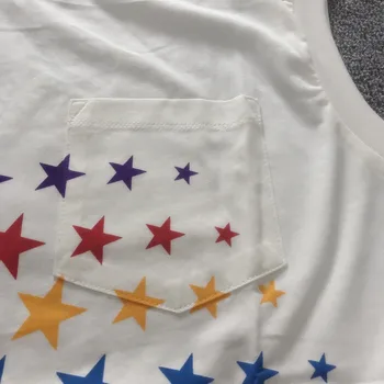 250752 naujas 2021 produkto moterų berankovis žvaigždžių marškinėliai tee Mados Klasikinis Medvilnės Atsitiktinis Universalus krūtinė pocketbag marškinėliai - 