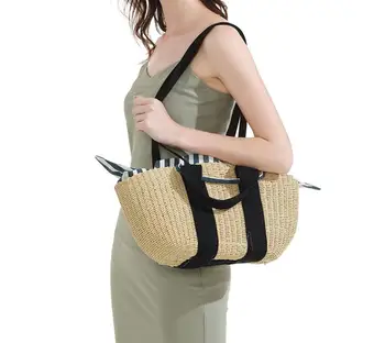 Rankomis austi maišelį moterų vienos peties nešiojamų pajūrio atostogų paplūdimio krepšys rotango kosmetikos krepšys - 