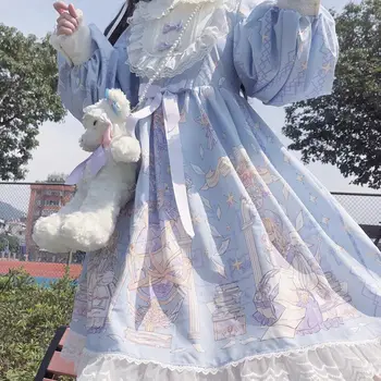 2021 Vasaros Derliaus Japanese Lolita Girl Dress Moterų Minkštas Mergina Vėjo Mielas Nėrinių Suknelė Ilgomis Rankovėmis Suknelė Mielas - 