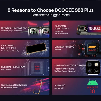 DOOGEE S88 Plius Pasaulinė Versija Tvirtas Mobilusis Telefonas IP68/IP69K 8GB 128GB ROM Android 10000mAh Baterija 48MP Fotoaparatas - 