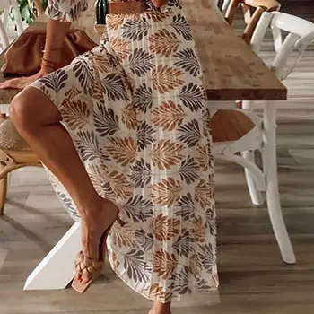 2021 Naujas Mados Moterų Suknelė Boho Vasaros Paplūdimio Suknelė Moterims Atsitiktinis Bohemijos Trumpas Rankovės Prarasti Aukšto Juosmens Spausdinti Suknelė Pėdsakai - 