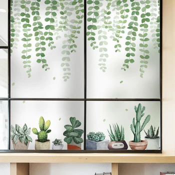 Augalų vazoninių augalų modelis virtuvės lango stiklo tualetas, vonios kambarys kino tualetas peep-įrodymas, matinė plėvelė, langų grotelės anti-light filmas - 