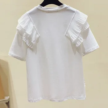 T-Shirt 2021 Naujas Stilius Paprastas Paprastas trumpomis Rankovėmis Apvalios Kaklo Ponios Mados Prarasti Vasaros Paprastos Micro-Elastinga Atsitiktinis marškinėliai - 