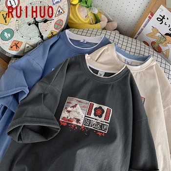 RUIHUO Japonija Stiliaus Medvilnės Marškinėliai Vyrams Drabužius Harajuku Vasaros Marškinėlius Vyrų Streetwear Hip-Hop 2XL 2021 Nauja siunta - 