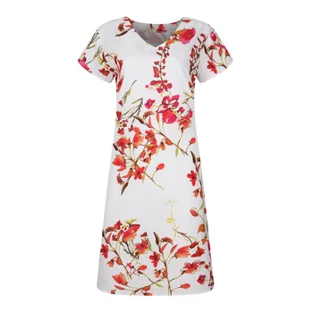 платье летне Baltos spalvos Gėlių Spausdinti Vasaros Šifono Paplūdimio Suknelė 2021 Atsitiktinis V-kaklo trumpomis Rankovėmis-line Moterų 