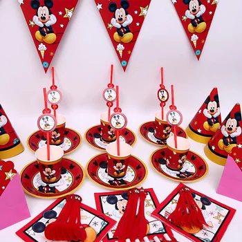Disney Mickey Mouse temą šalies vienkartiniai indai vaikų šalis apdailos baby shower puodeliai ir padėklai šalies prekių rinkinys - 