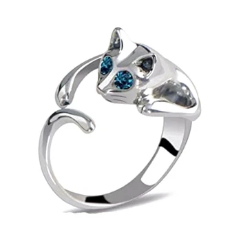 Katė atidaryti žiedas Reguliuojamas sidabro lydinio katė žiedas (Mėlyna) - 